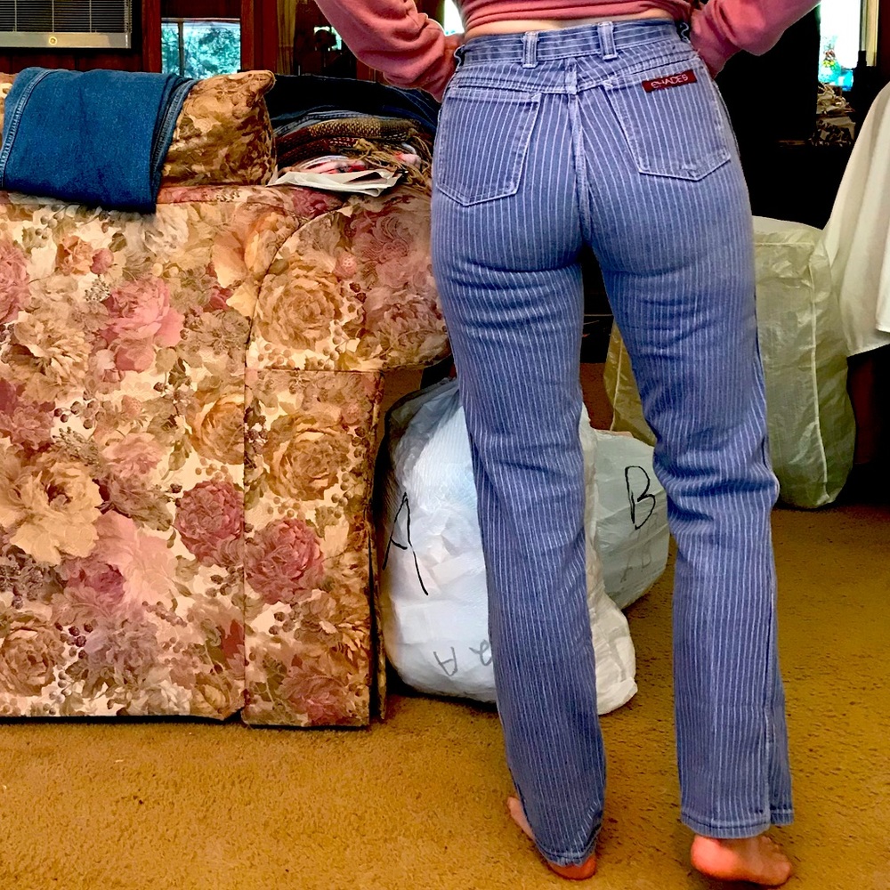 Vintage pink striped jeans high rise (B11)